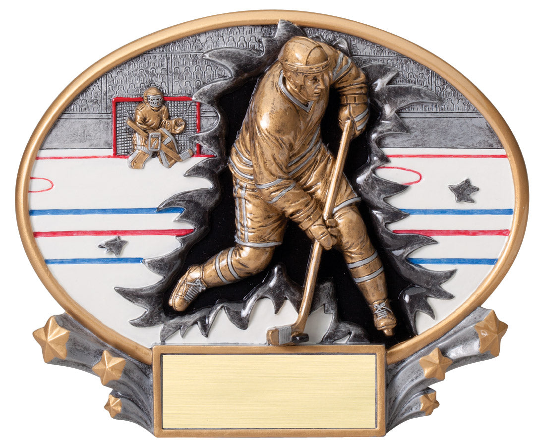 Motion Xtreme hockey oval award with 3-D player and full-color rink