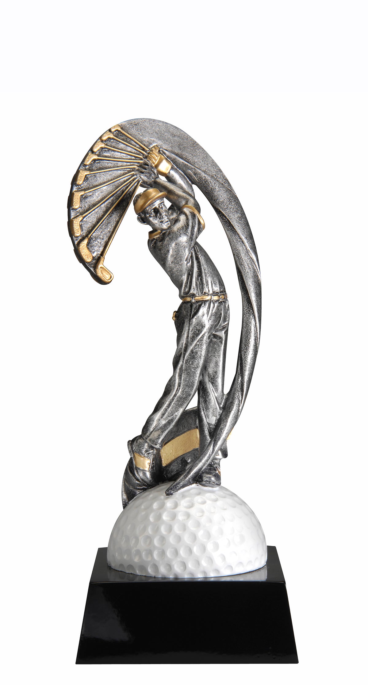 Male golfer resin trophy in motion, 9¼" size