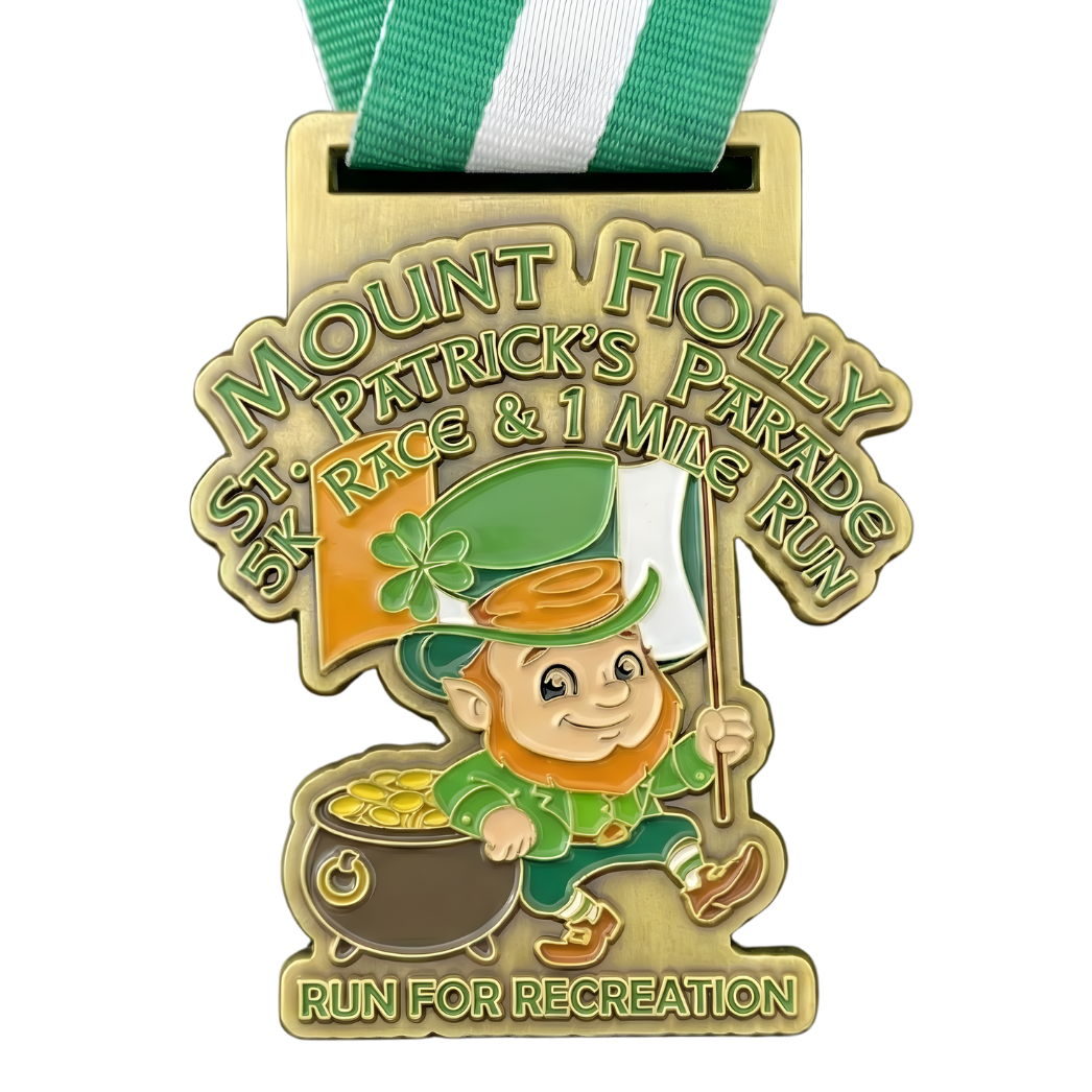 St. Patrick's Day themed medal with a leprechaun design on a white background
