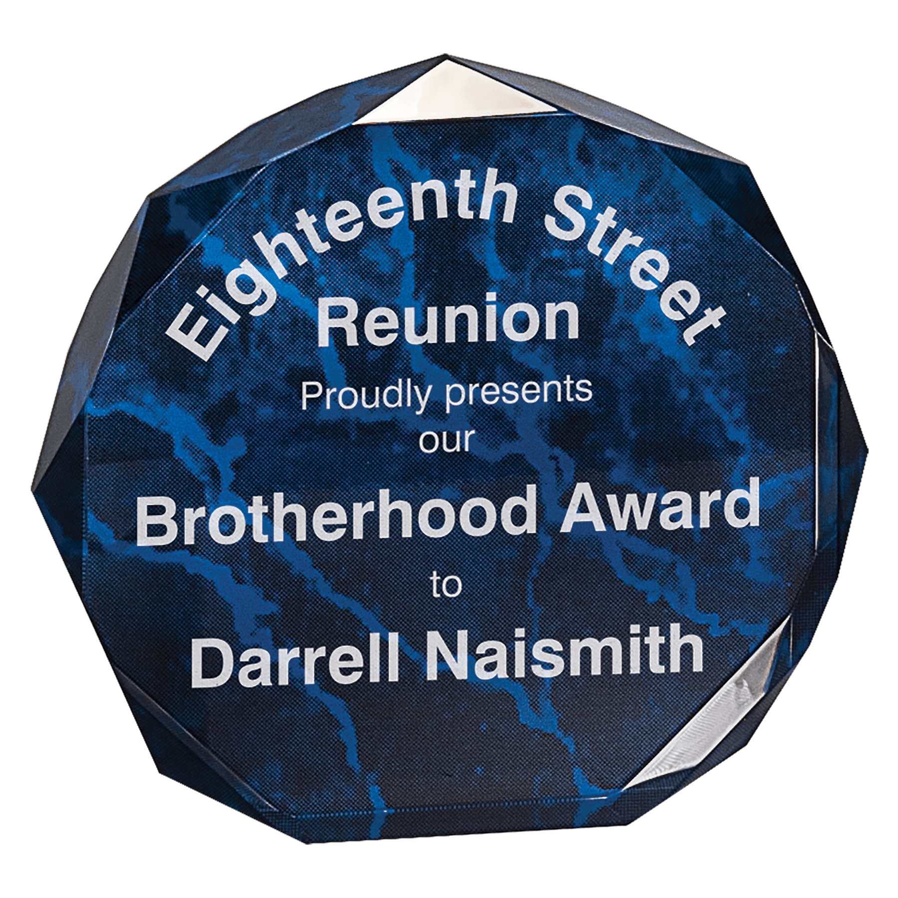 Blue Marble Octagon Acrylic award, 5", self-standing acrylic with clear engraving area