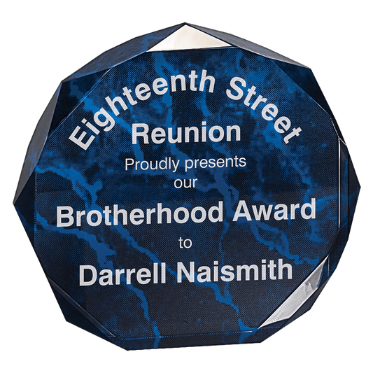Blue Marble Octagon Acrylic award, 5", self-standing acrylic with clear engraving area