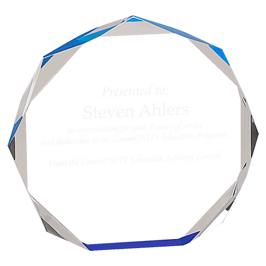 Blue Octagon Acrylic award, 5", self-standing acrylic with clear engraving area