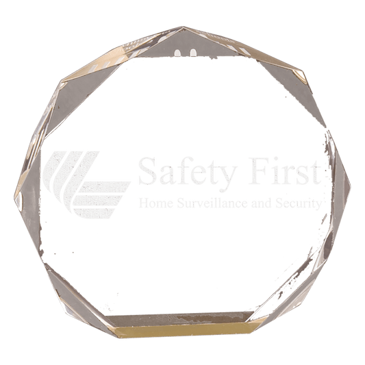 Gold Octagon Acrylic award, 5", self-standing acrylic with clear engraving area