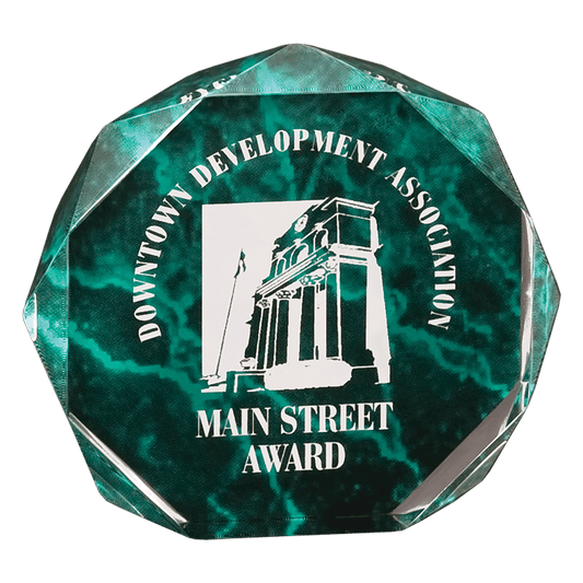 Green Marble Octagon Acrylic award, 5", self-standing acrylic with clear engraving area