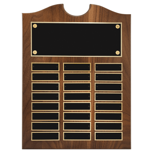 American Walnut Perpetual Plaque - 24 Laser Black Brass Plates