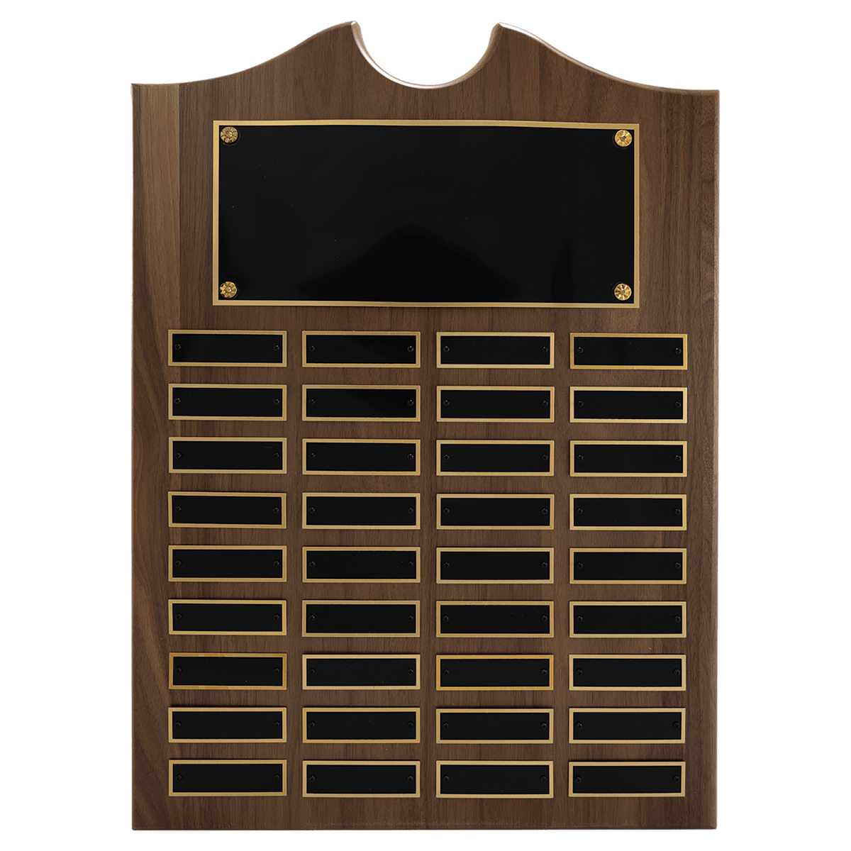American Walnut Perpetual Plaque - 36 Laser Black Brass Plates