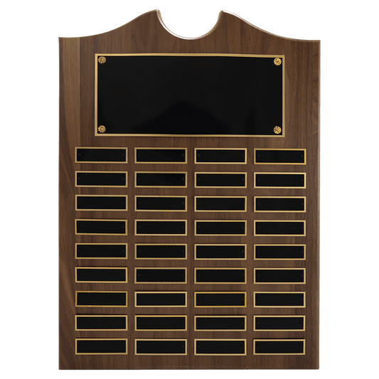 American Walnut Perpetual Plaque - 36 Laser Black Brass Plates