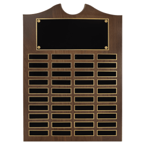 American Walnut Perpetual Plaque 40 Laser Black Brass Plates