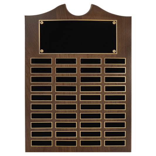 American Walnut Perpetual Plaque - 40 Laser Black Brass Plates