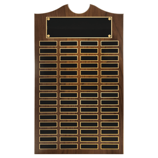 American Walnut Perpetual Plaque - 60 Laser Black Brass Plates