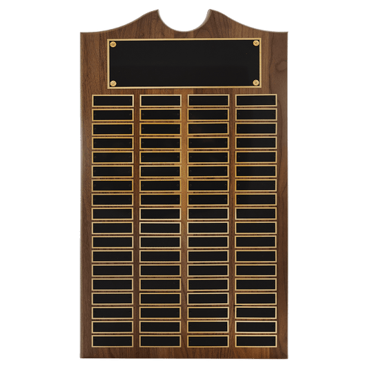 American Walnut Perpetual Plaque - 72 Laser Black Brass Plates