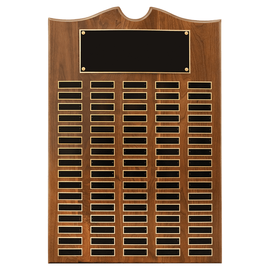 American Walnut Perpetual Plaque - 80 Laser Black Brass Plates