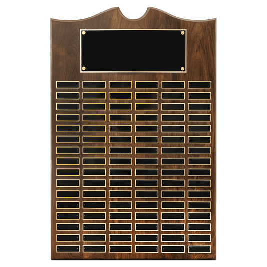 American Walnut Perpetual Plaque - 96 Laser Black Brass Plates