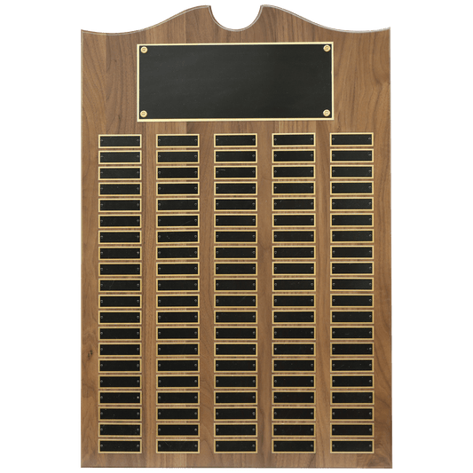 American Walnut Perpetual Plaque - 100 Laser Black Brass Plates