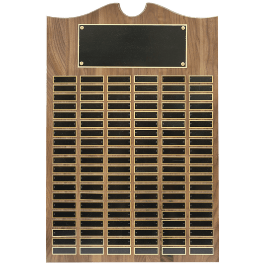 American Walnut Perpetual Plaque - 120 Laser Black Brass Plates
