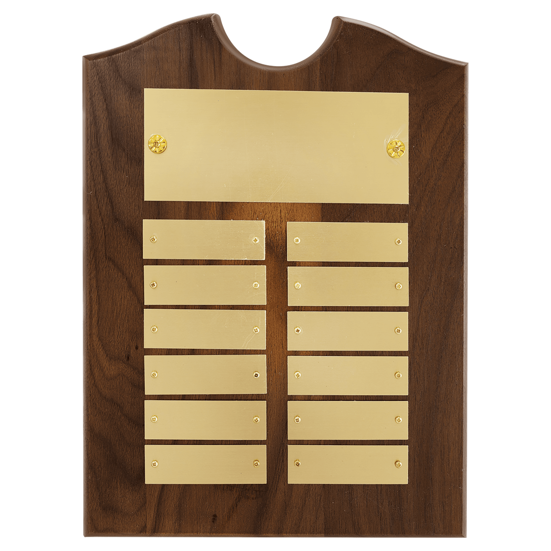 American Walnut Perpetual Plaque - 12 Brushed Brass Plates
