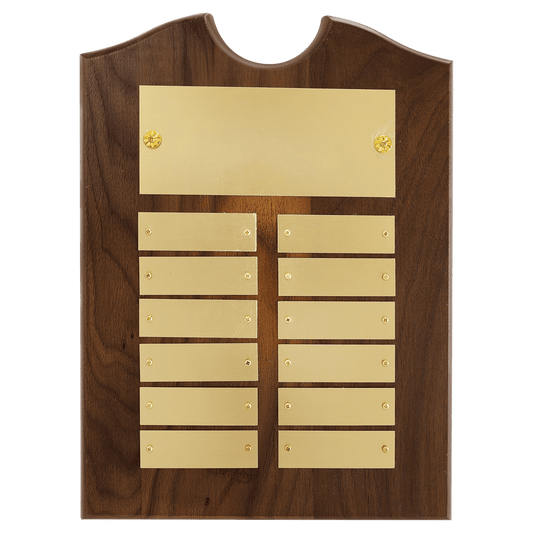 American Walnut Perpetual Plaque - 12 Brushed Brass Plates