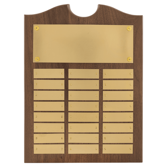 American Walnut Perpetual Plaque - 24 Brushed Brass Plates