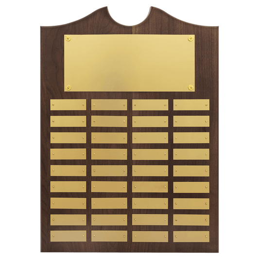 American Walnut Perpetual Plaque - 36 Brushed Brass Plates