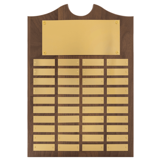 American Walnut Perpetual Plaque - 40 Brushed Brass Plates