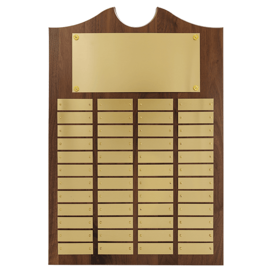 American Walnut Perpetual Plaque - 48 Brushed Brass Plates