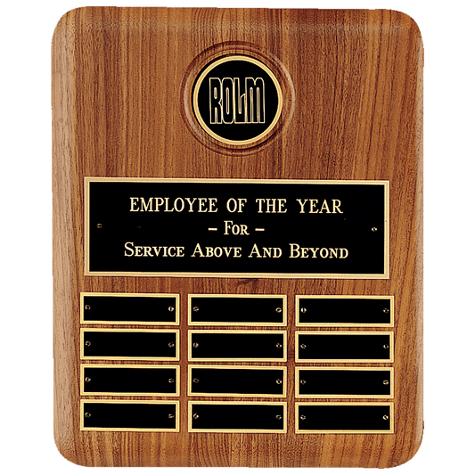 American Walnut 12-Plate Perpetual Plaque with 2 1/2 inch Black Brass Disc