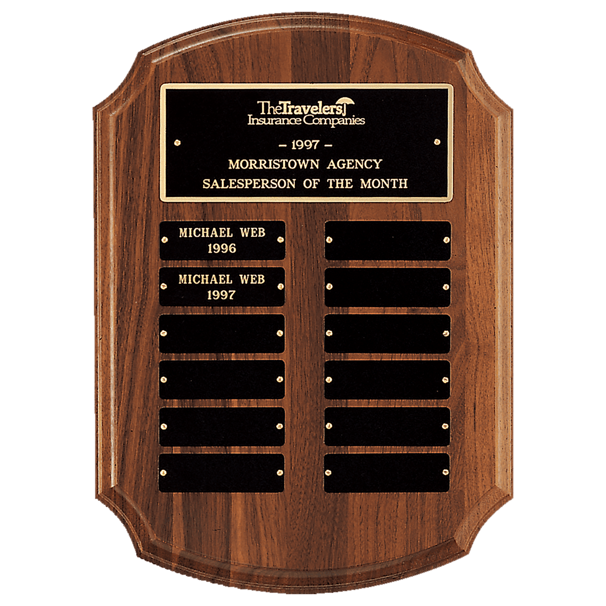 American Walnut 12-Plate Perpetual Plaque with Black Brass Plates