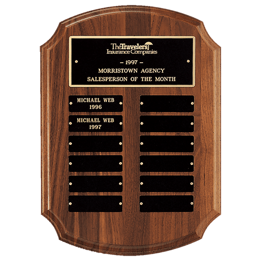 American Walnut 12-Plate Perpetual Plaque with Black Brass Plates