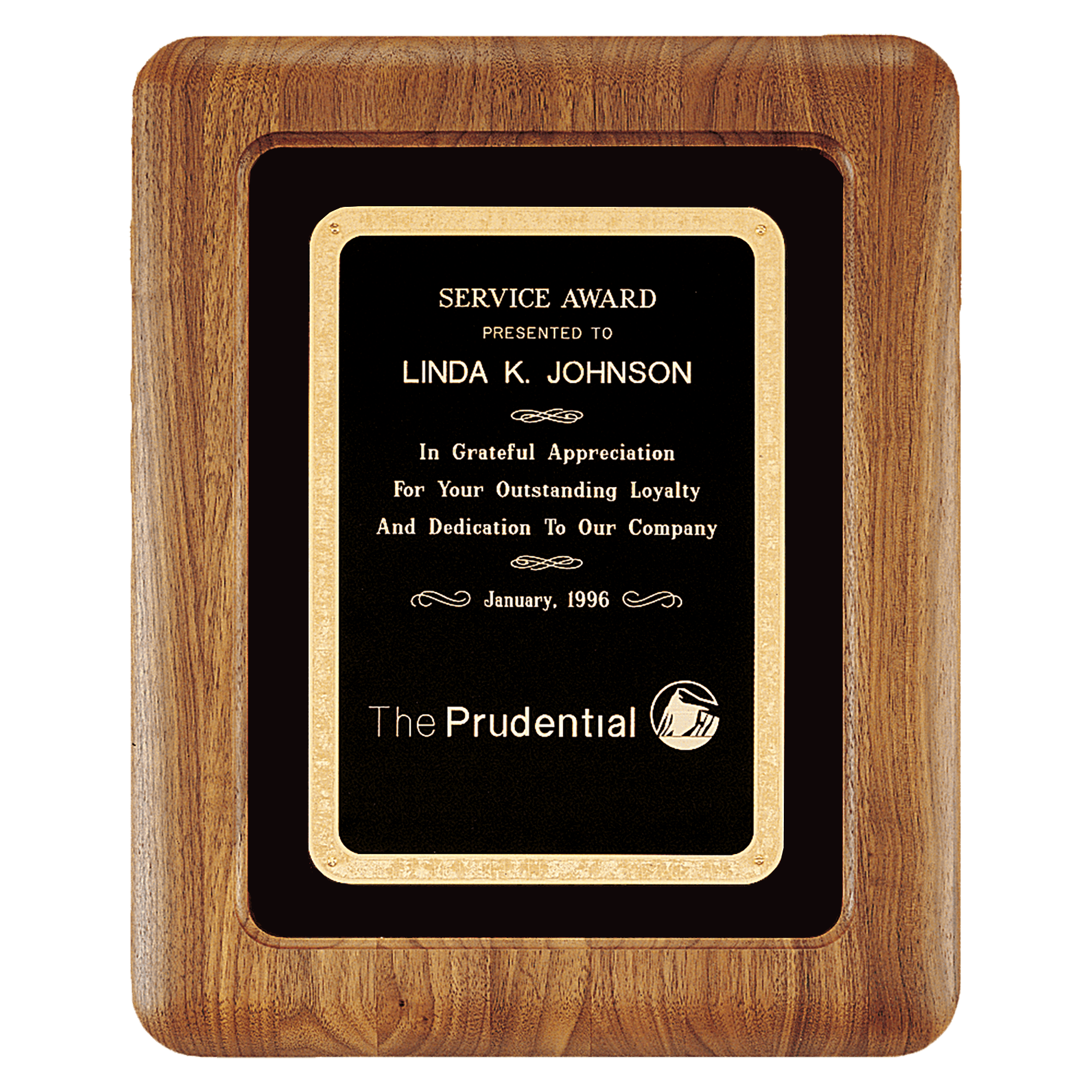 American walnut Airflyte framed plaque with black velour background and black Florentine engravable plate, 12 by 15 inches