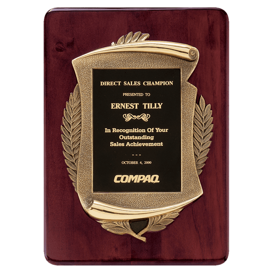 11" x 15" Rosewood Piano Finish Plaque with Antique Bronze Scroll Frame