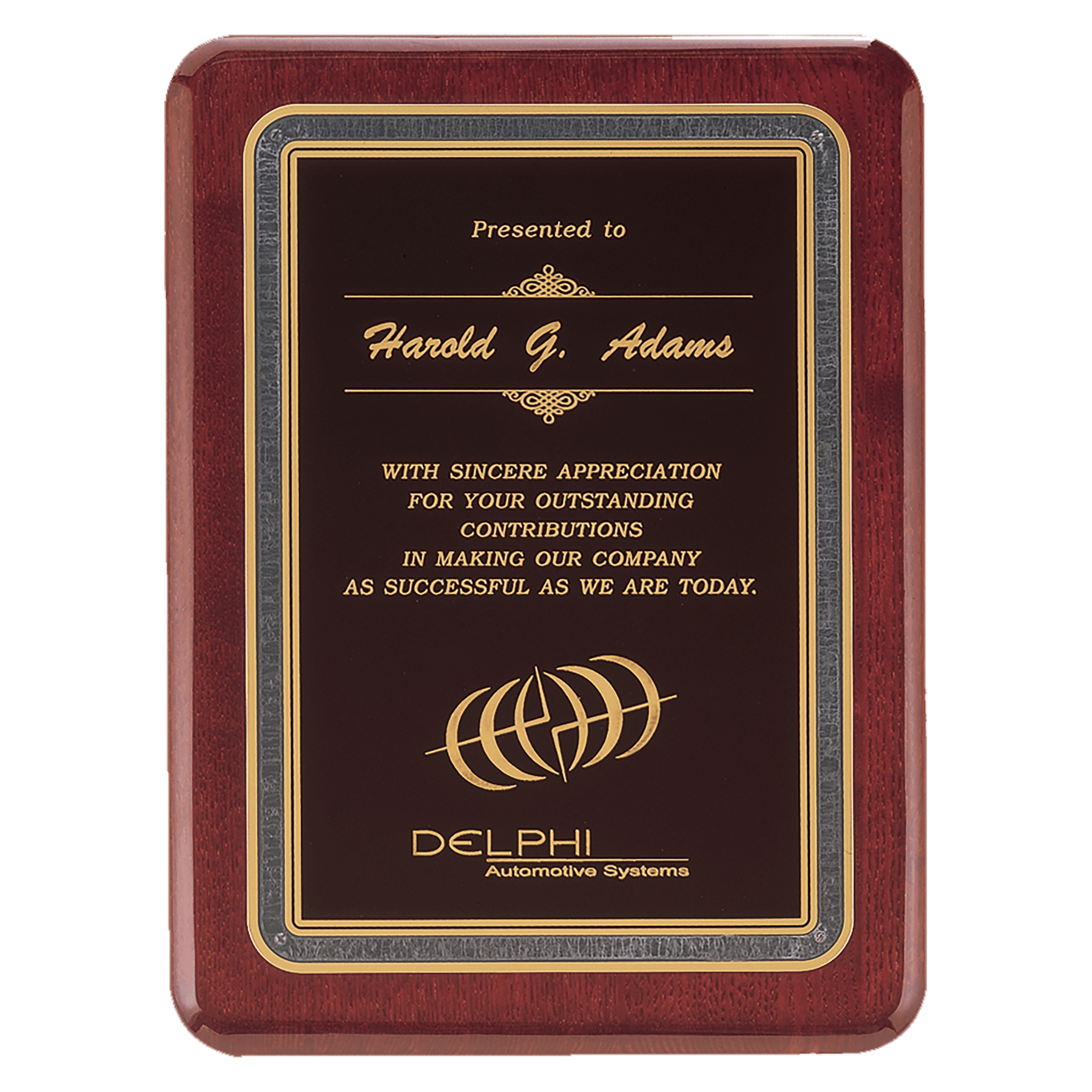 Florentine Rosewood Piano-Finish Plaque - Black/Gold - laser-engraved award plaque