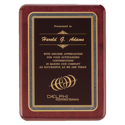 Florentine Rosewood Piano-Finish Plaque - Black/Gold - laser-engraved award plaque