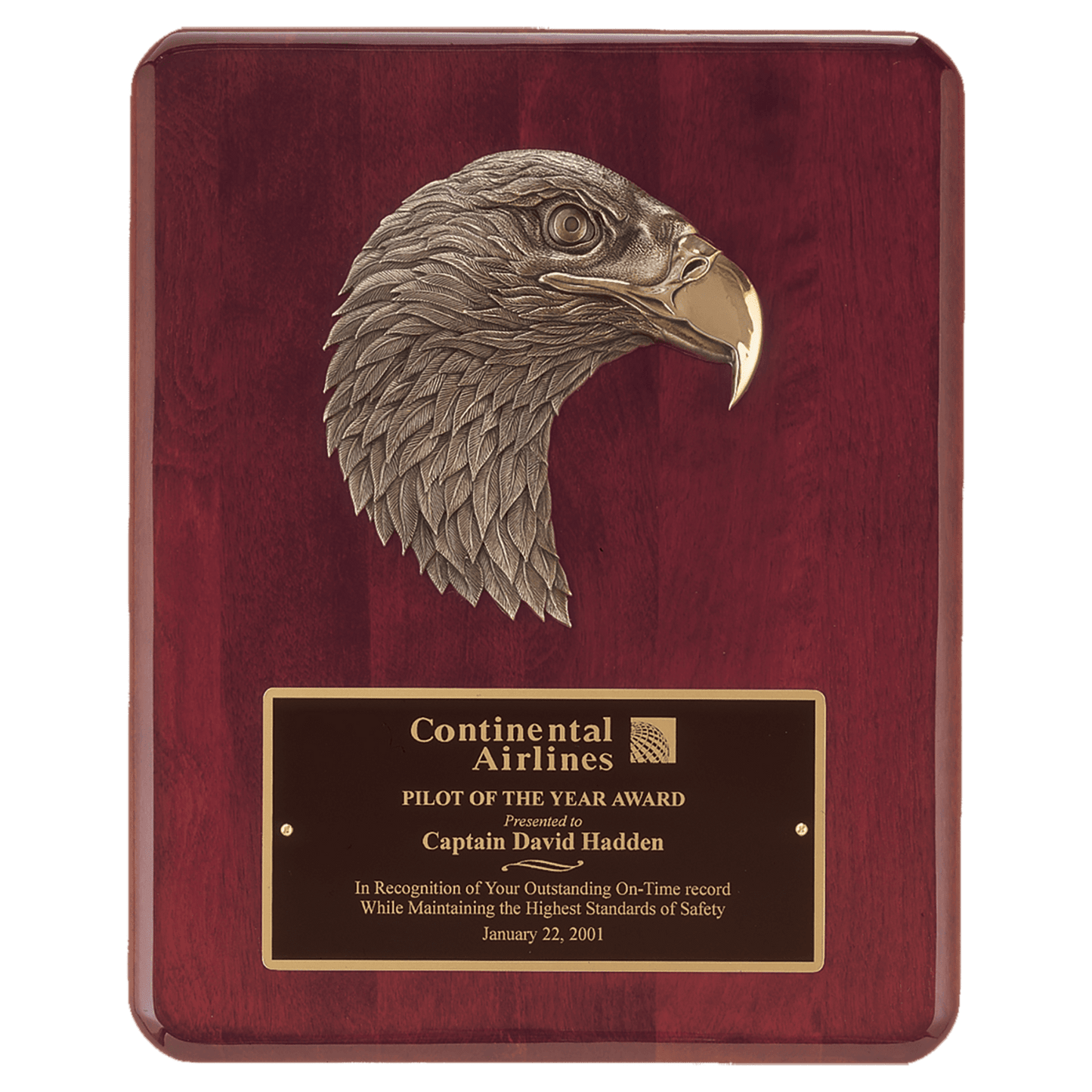 Piano Finish Eagle Award Plaque with Bronze Eagle Head Casting, 10 1/2" x 13"