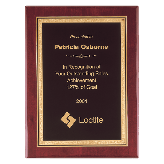 Rosewood Piano Finish Plaque with Gold Florentine Border, 11" x 14" Airflyte Premium