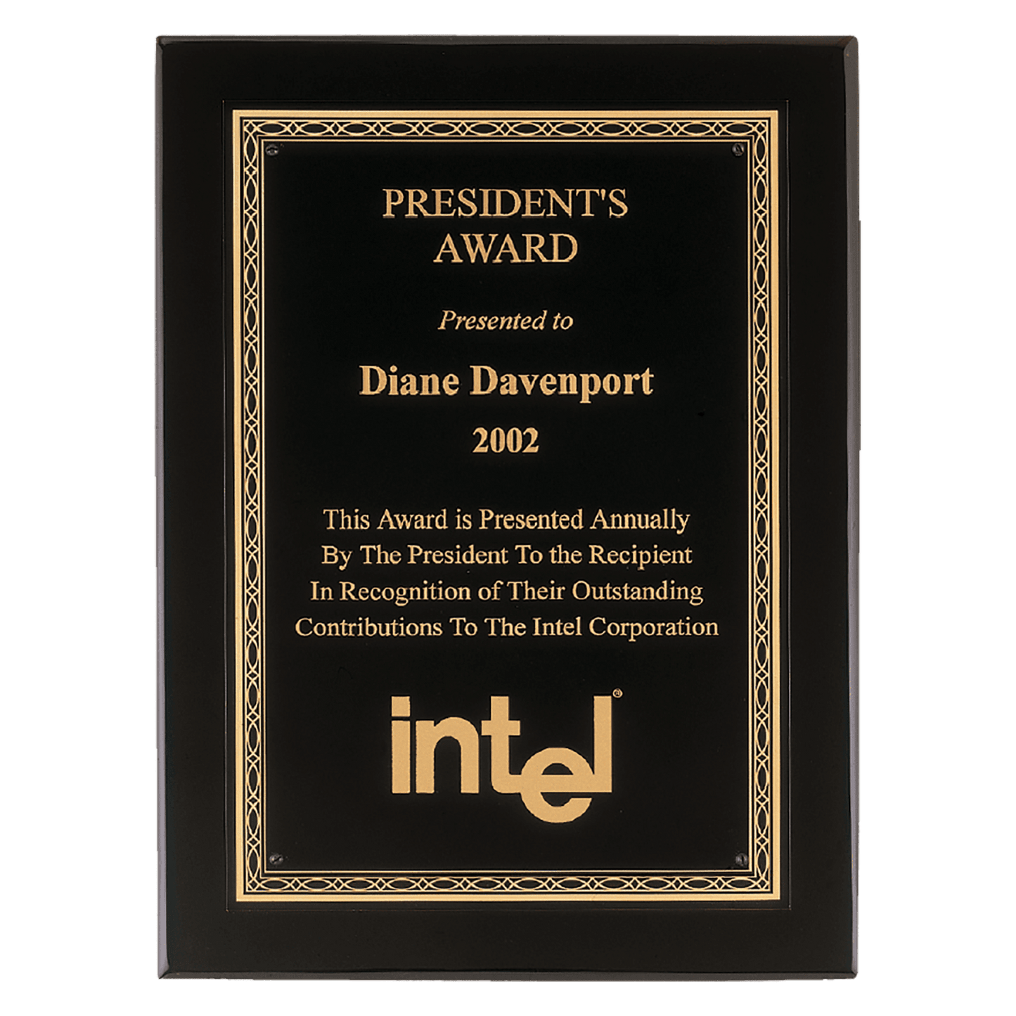 Black Piano Finish Plaque with Gold Florentine Border, 11" x 14" Airflyte Premium