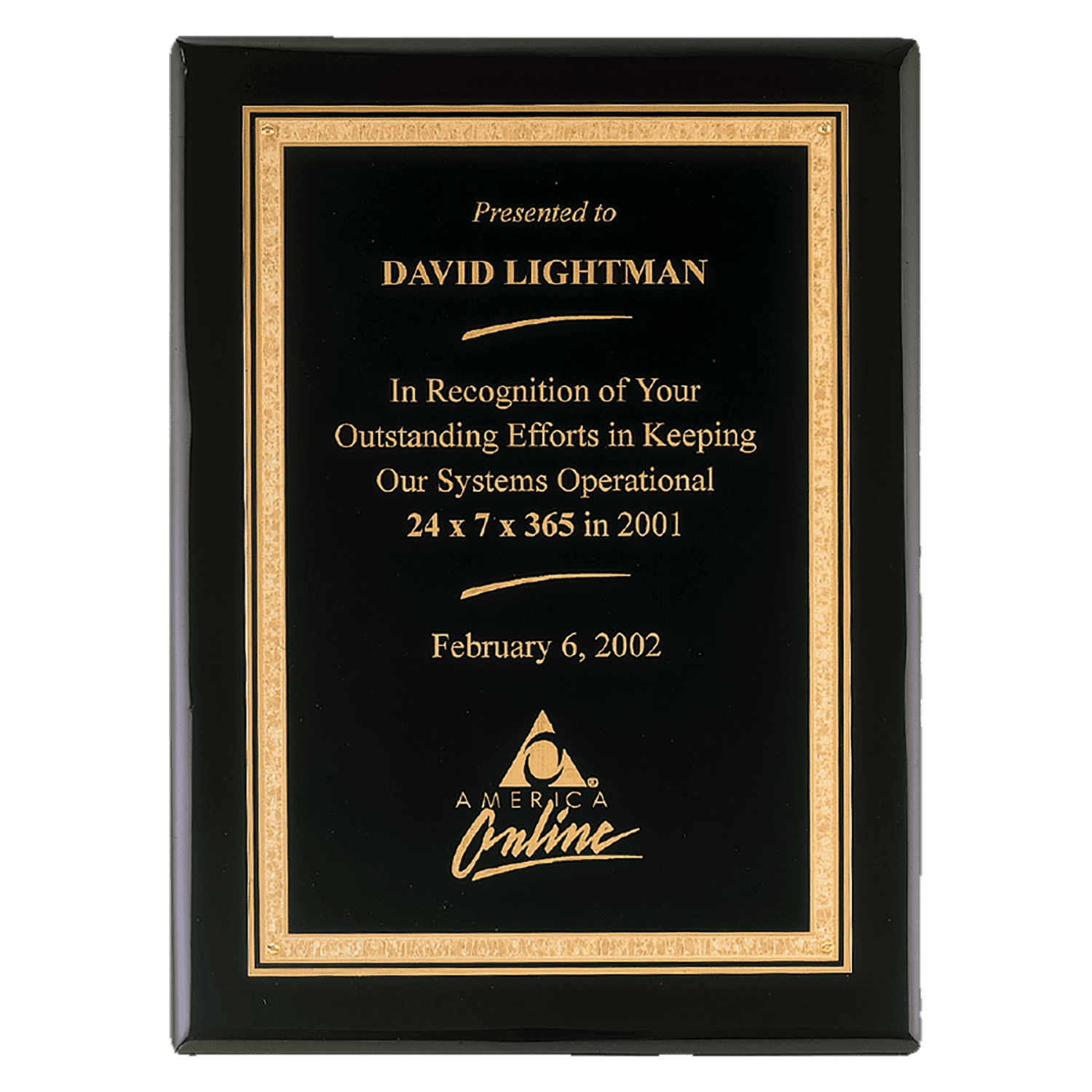 8" x 10" Airflyte Premium Black Piano Finish Plaque with Gold Florentine Border