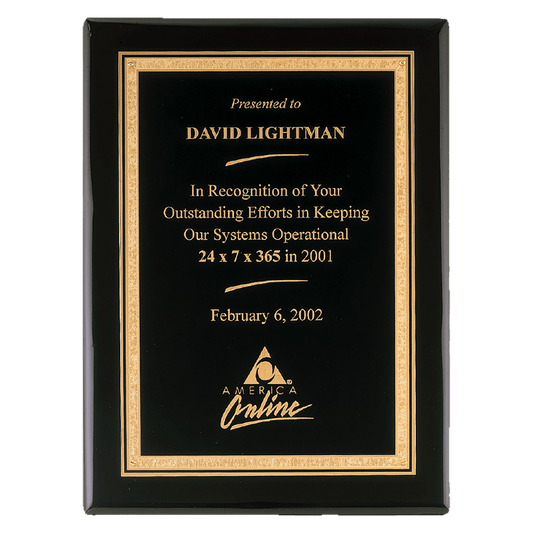 11" x 14" Airflyte Premium Black Piano Finish Plaque with Gold Florentine Border