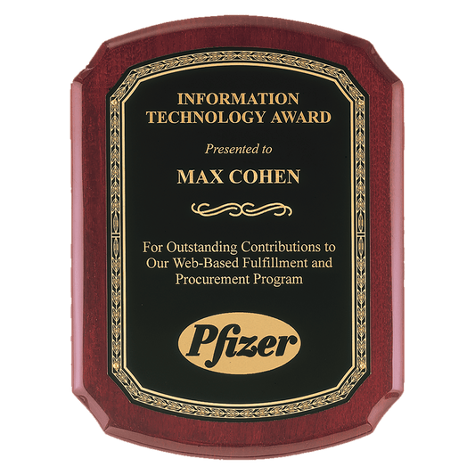 Florentine Gold-Border Rosewood Piano-Finish Plaque - laser-engraved award plaque