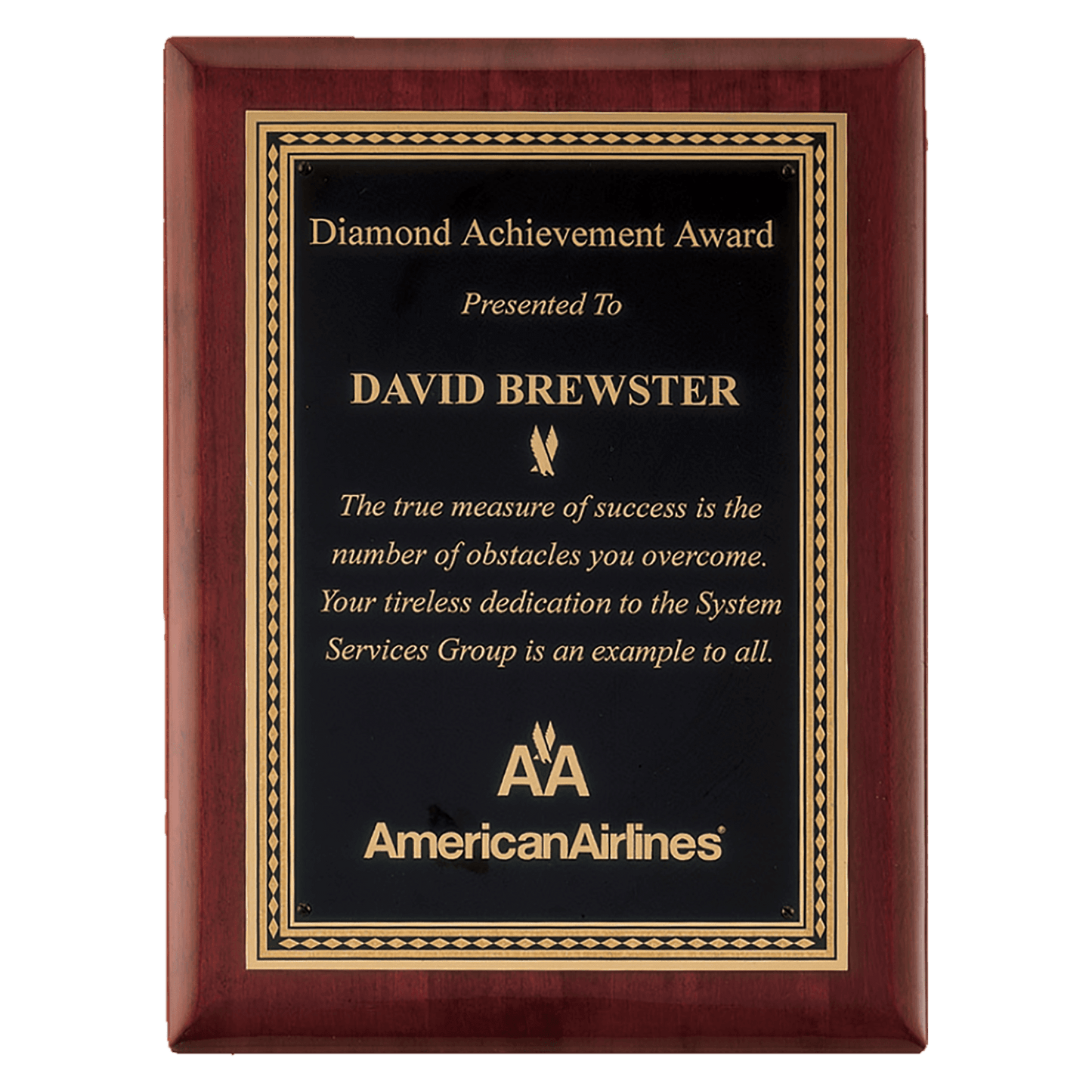 Rosewood Piano Finish Plaque with Gold Border, 8" x 10 1/2" Airflyte Premium