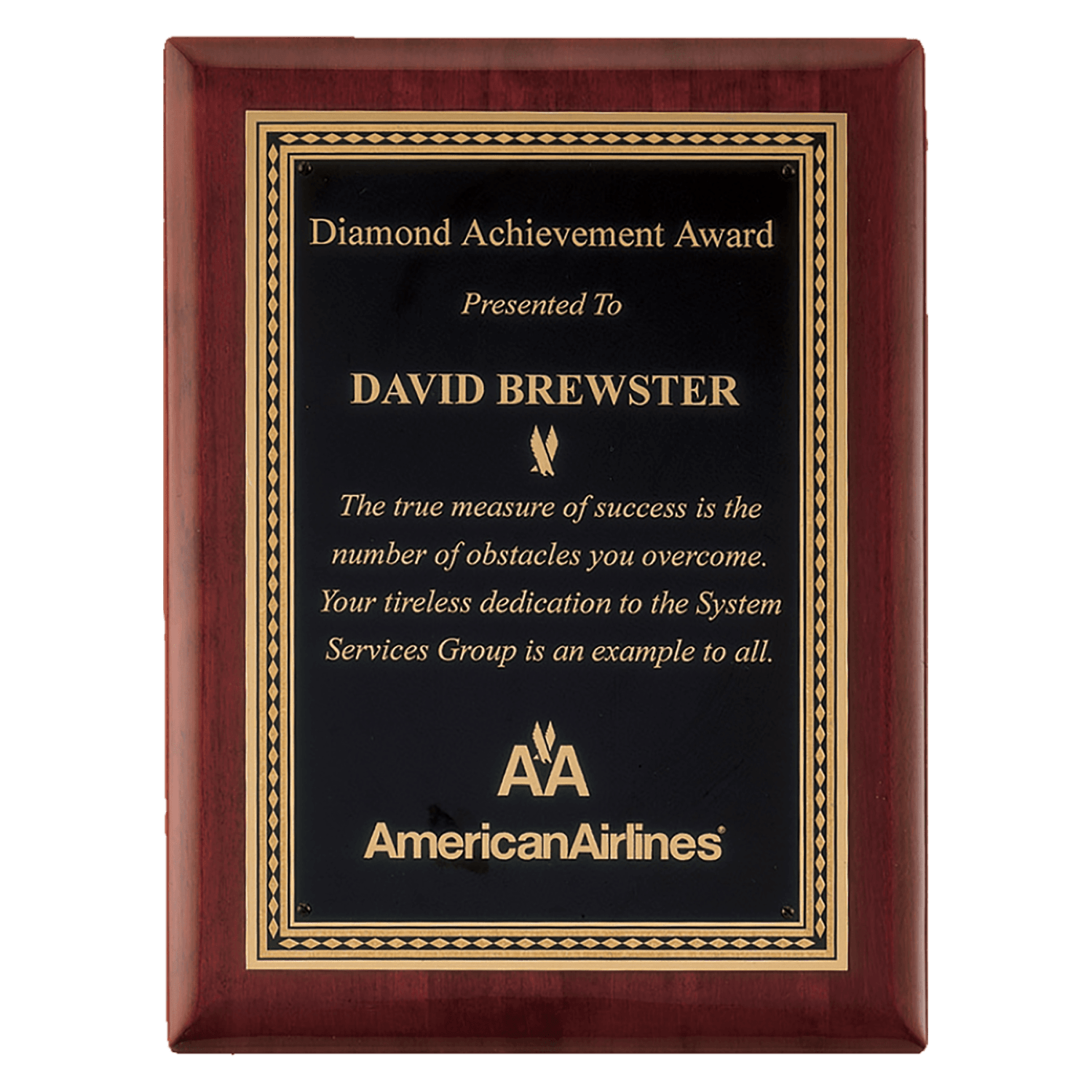 Rosewood Piano Finish Plaque with Gold Border, 8" x 10 1/2" Airflyte Premium