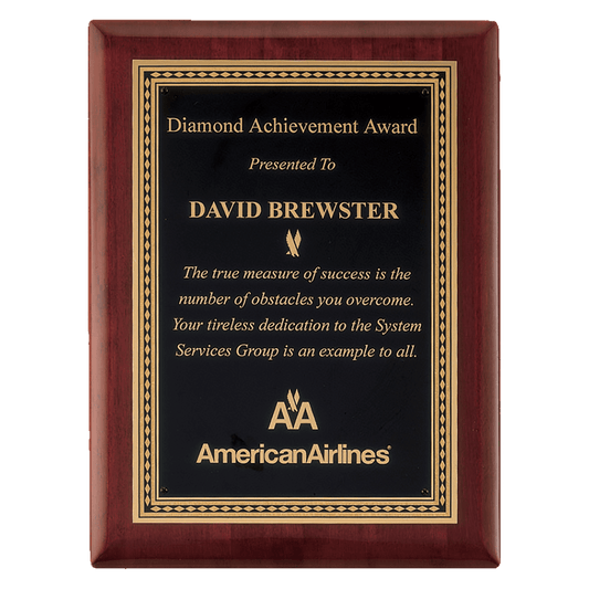 Rosewood Piano Finish Plaque with Gold Border, 9" x 12" Airflyte Premium