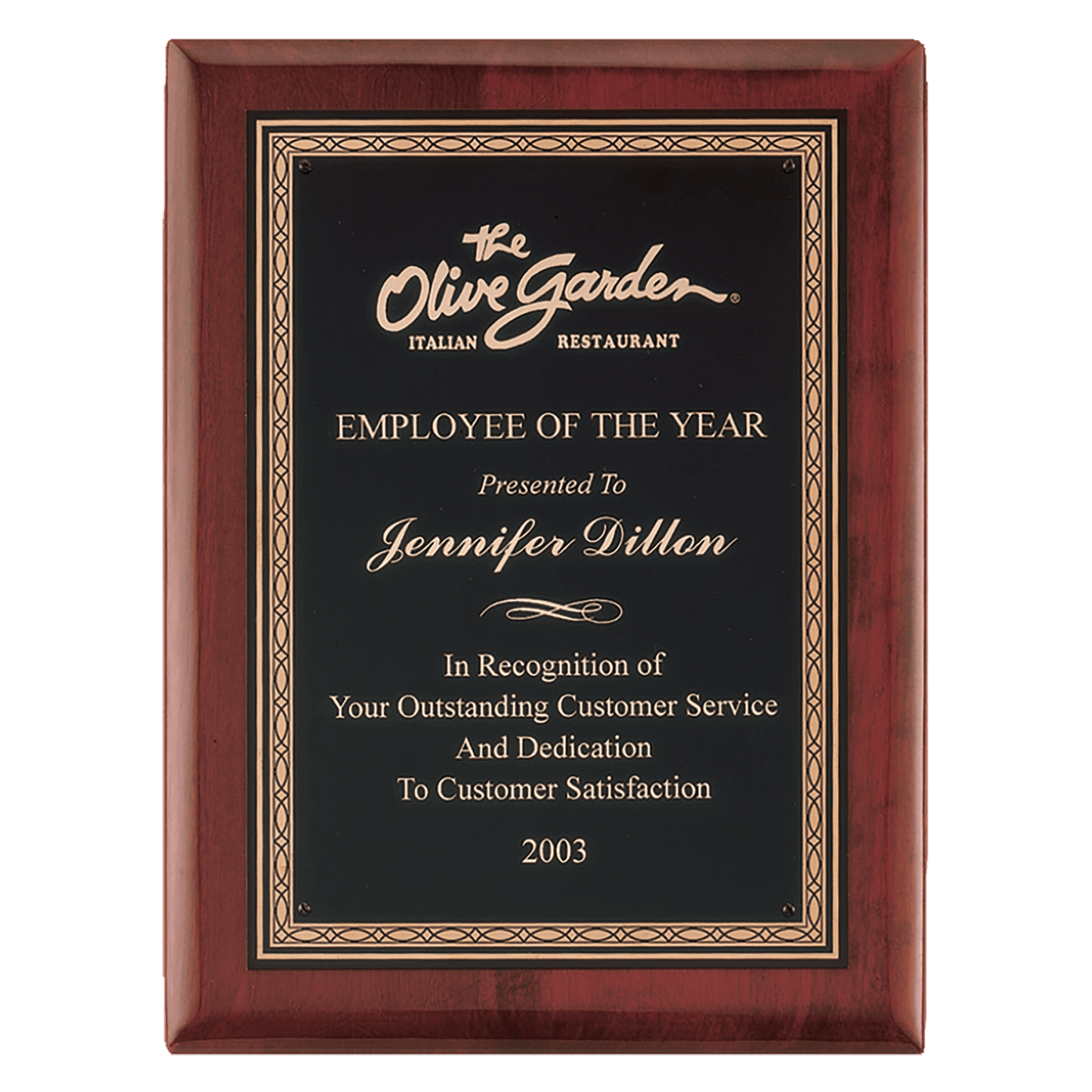 7" x 9" Airflyte Rosewood Premium Piano Finish Plaque with Gold Border