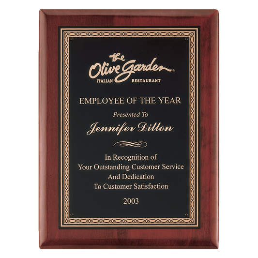 8" x 10 1/2" Airflyte Rosewood Premium Piano Finish Plaque with Gold Border