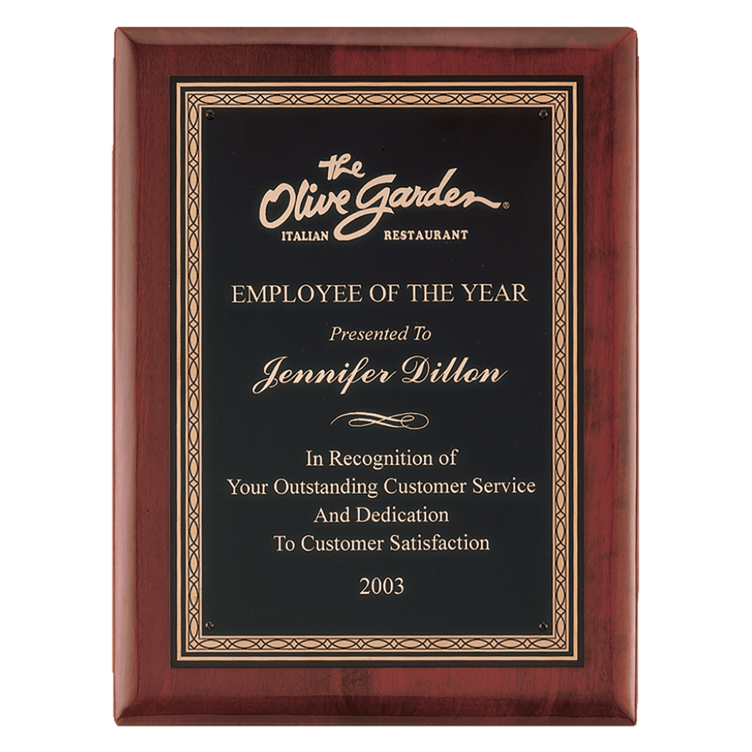9" x 12" Airflyte Rosewood Premium Piano Finish Plaque with Gold Border