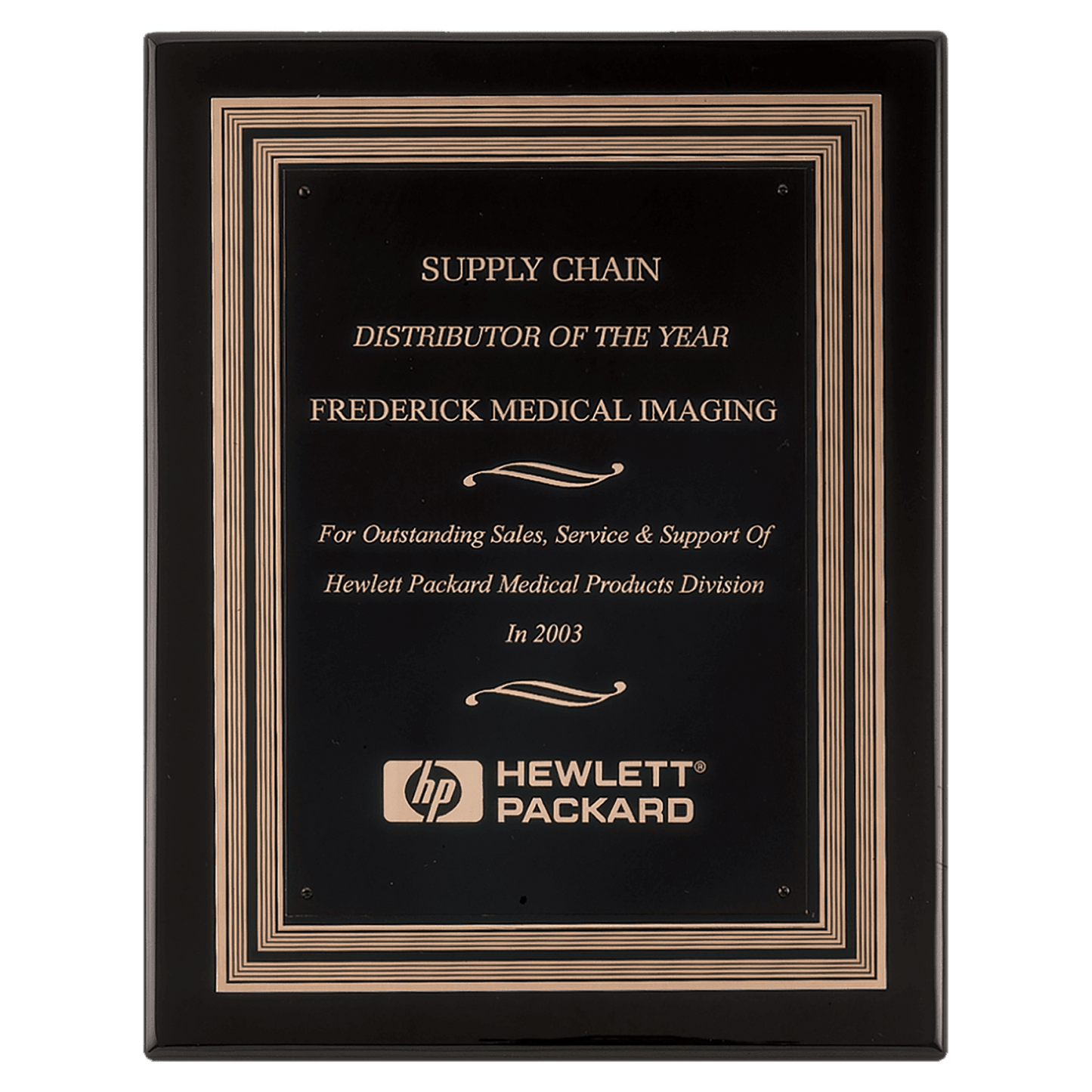 11" x 14" Black Piano Finish Plaque with Black and Gold Embossed Back Plate