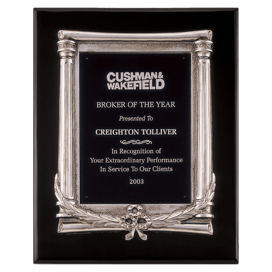 10 1/2" x 13" Black Piano Finish Plaque with Antique Silver Frame