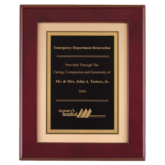 12" x 15" Rosewood Piano Finish Frame with Black Plate on Brushed Gold Metal Background