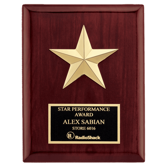6" x 8" Star Casting with Gabled Points and Goldtone Finish on a Rosewood Piano Finish Plaque
