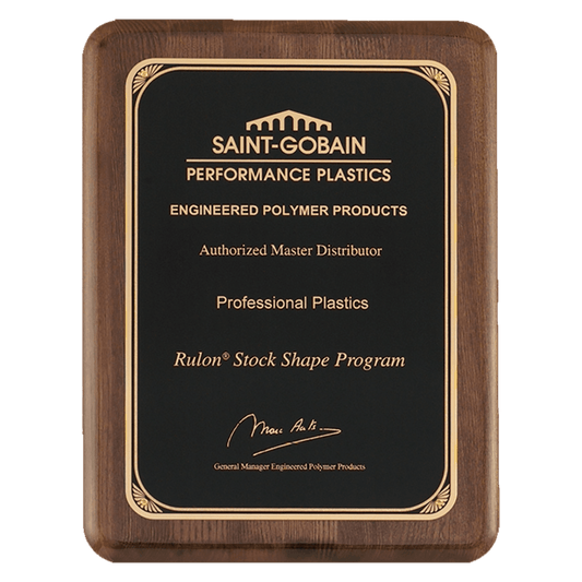 7" x 9" Airflyte Premium Walnut Piano Finish Plaque with Gold Florentine Border
