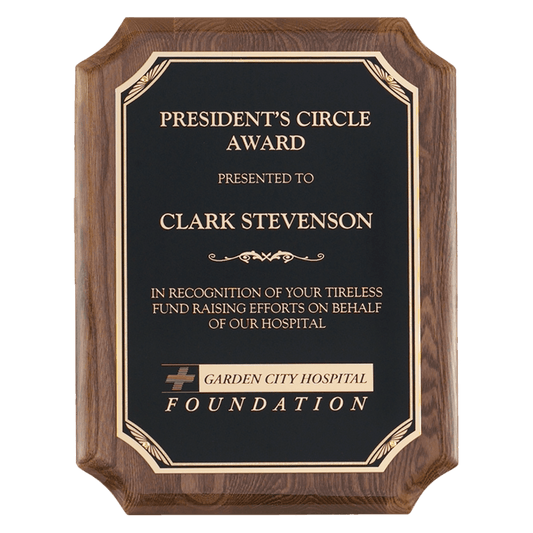 8" x 10" Airflyte Walnut Piano Finish Plaque with Gold Florentine Border